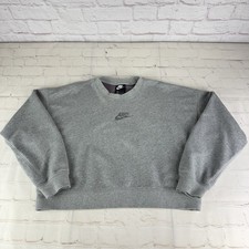 Nike Sportswear Gray Crop Oversized Crewneck Sweatshirt CU6403-063 Women's Small