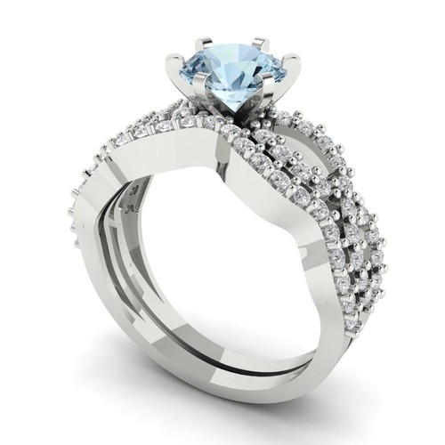 1.57 tcw Round Cut Engagement Ring for Women, 14K White Gold Blue Promise Ring - Picture 2 of 5