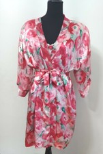 Inner Most VTG Pink Red Poppies Satin Lingerie Sleepwear Set Nightgown Robe Med