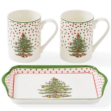 Spode Christmas Tree Polka Dot 10oz Mug & 8" Tray Set (3-Piece Set)