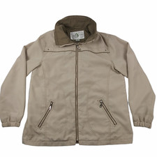 Studio Works Tan Polyester Jacket Coat Zipper Stand Collar Washable Womens Small