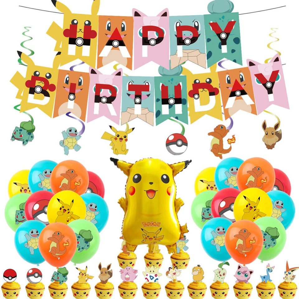 44pcs Pokemon Party Supplies Set Latex Balloon Happy Birthday Banner Swirl Decor - image 2 of 4
