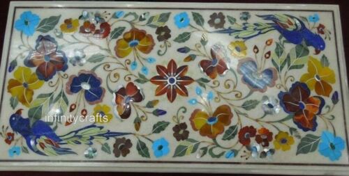 24x48 Inches Inlaid with Flower Pattern Sofa Table Top White Marble Dining table