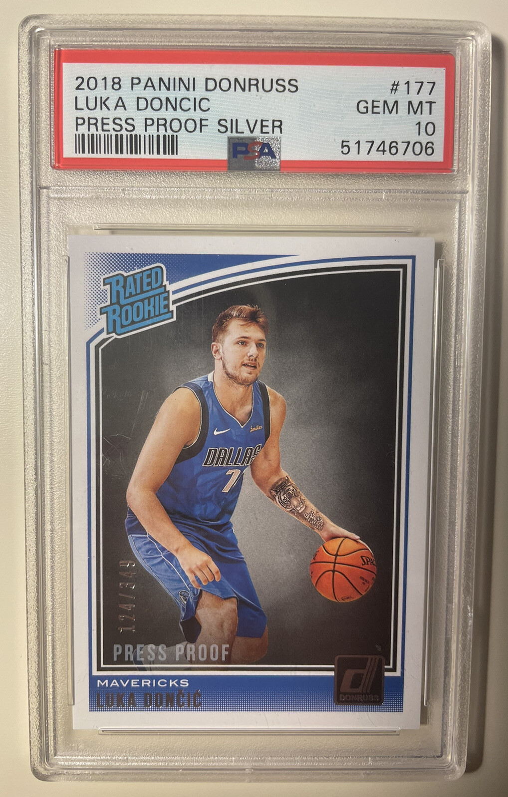 2018 Panini Donruss Luka Doncic Press Proof Silver /349 PSA 10