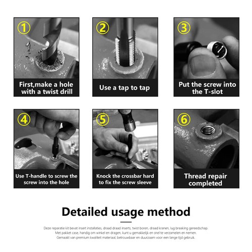 Metric Thread Repair Insert Kit M2 3 4 5 6 8 10 12 14 Set Drill Bit Tool - Picture 8 of 19