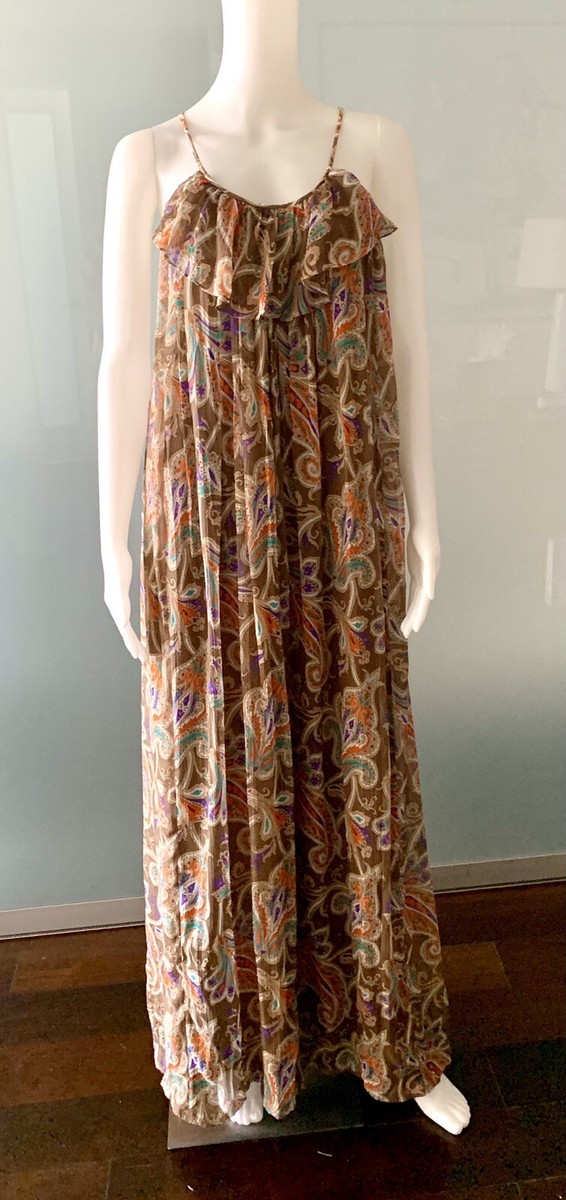 tibi silk maxi dress Tibi Maxi Silk Dress Paisley Print Cross Straps Tiered Mint Size 6