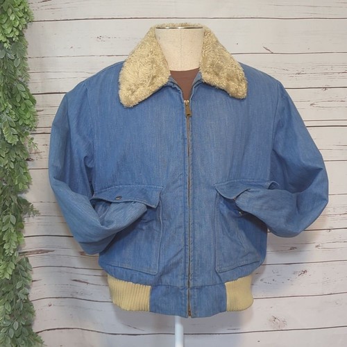 Vintage 60's 70's Sears Denim Bomber Jacket Men's XL Scovill Sherpa Quilted RARE - Imagen 6 de 16