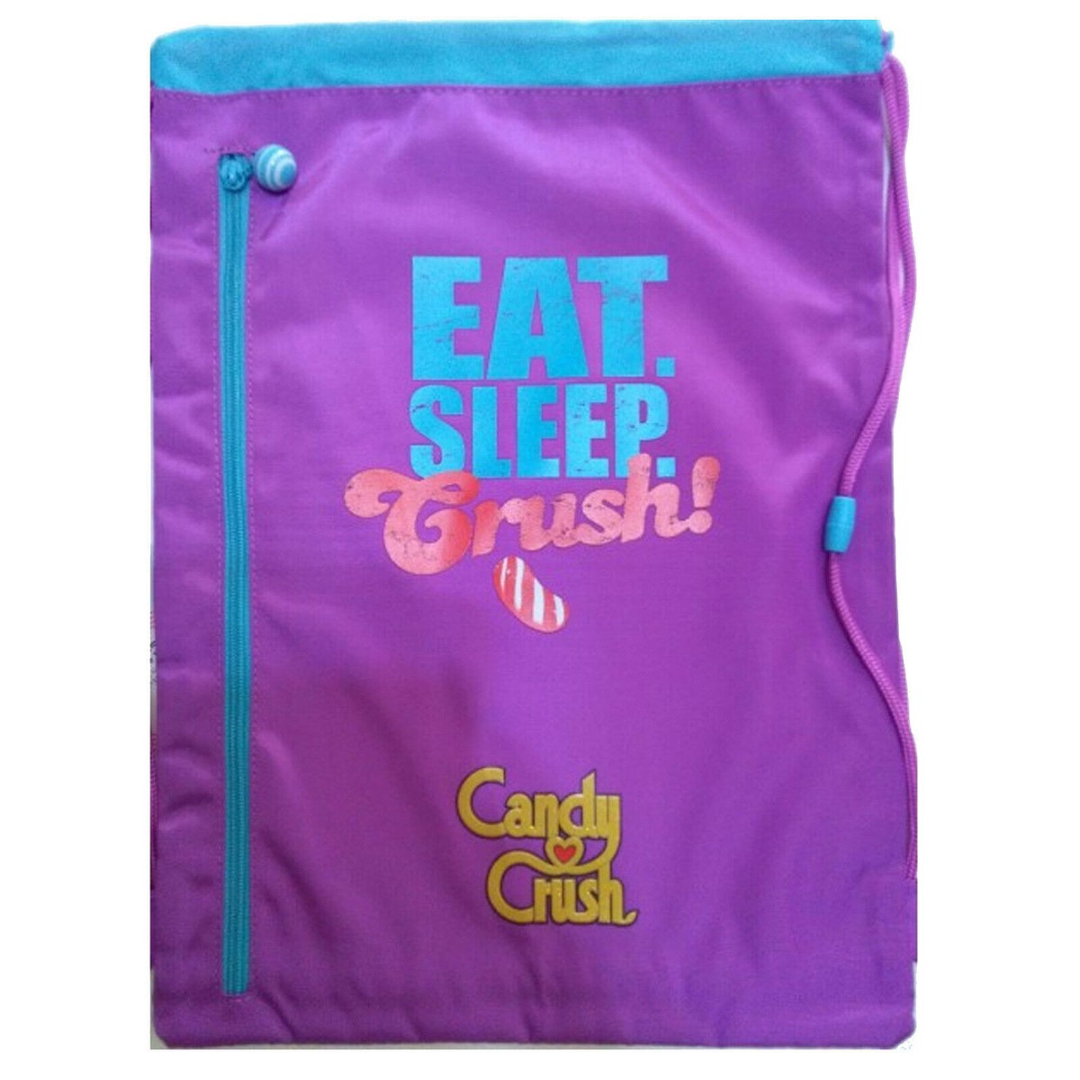 CANDY CRUSH Sacca zaino coulisse tessuto viola stampata con zip frontale  46,5x33