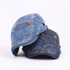 Men Retro Denim Duckbill Gatsby Flat Ivy Hat Golf Driving Adjustable Newsboy Cap