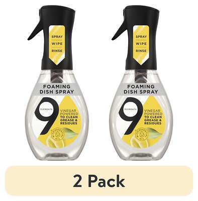 (2 pack) 9 Elements Foaming Dish Spray, Dish Soap, Lemon Scent, 16 fl oz Bottle