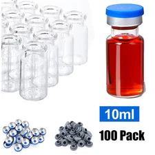100 Pack 10ml Glass Vials Clear Glass Headspace Vials with Plastic-Aluminum