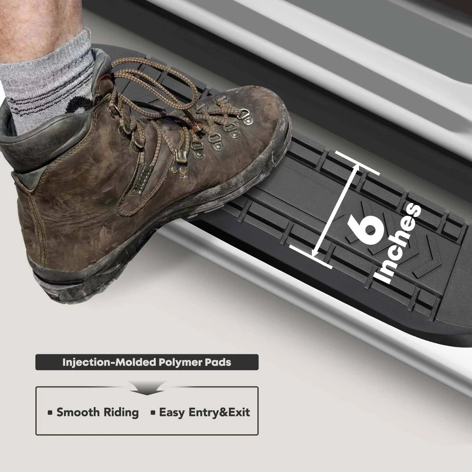 Barras de peldaños laterales rectas ovaladas cromadas S/S 304 de 6" para Chevy GMC 2001-2014 doble cabina Foto 3 de 4