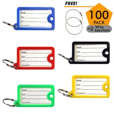 100pack Tough Plastic Key Tags with Split Ring Label Window, Coded ID Tags
