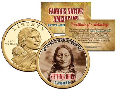 SITTING BULL Famous Native American Series Sacagawea Dollar Coin LAKOTA Indian