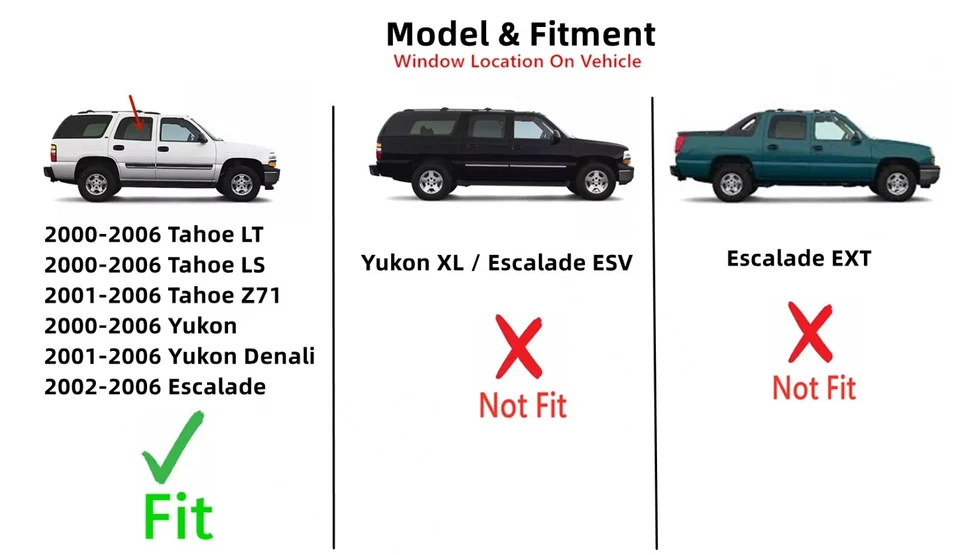 Fits 00-06 Tahoe / Yukon 02-06 Escalade Passenger Right Rear Door Window Glass Foto 3 de 4
