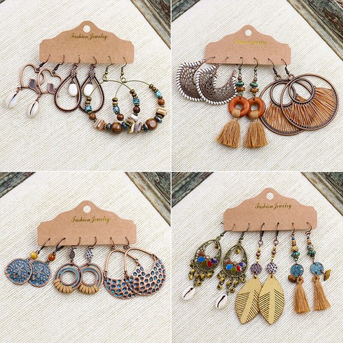 3Pair/Set Chic Bohemian Boho Ethnic Round Drop Dangle Hook Alloy Women Earrings - Picture 2 of 16