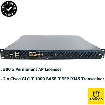 Cisco AIR-CT5508-500AP-K9 Wireless Controller, Active Perm-License 500AP, 1Y-Wty
