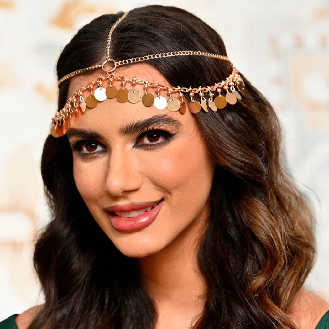 Boho Gold Sequin Head Chain Egyptian Jewelry Festival 