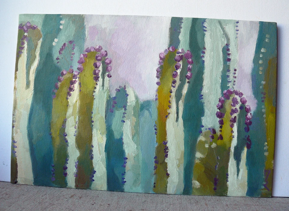 Original Oil Painting Сactus Plants Flowers Nature Artwork 8" x 12" - Image 4 of 4