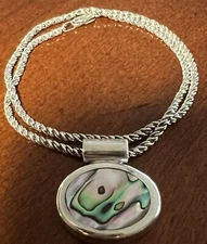 Vintage Sterling Silver  Necklace  W/Ati Mexico Sterling Silver Slide Pendant .