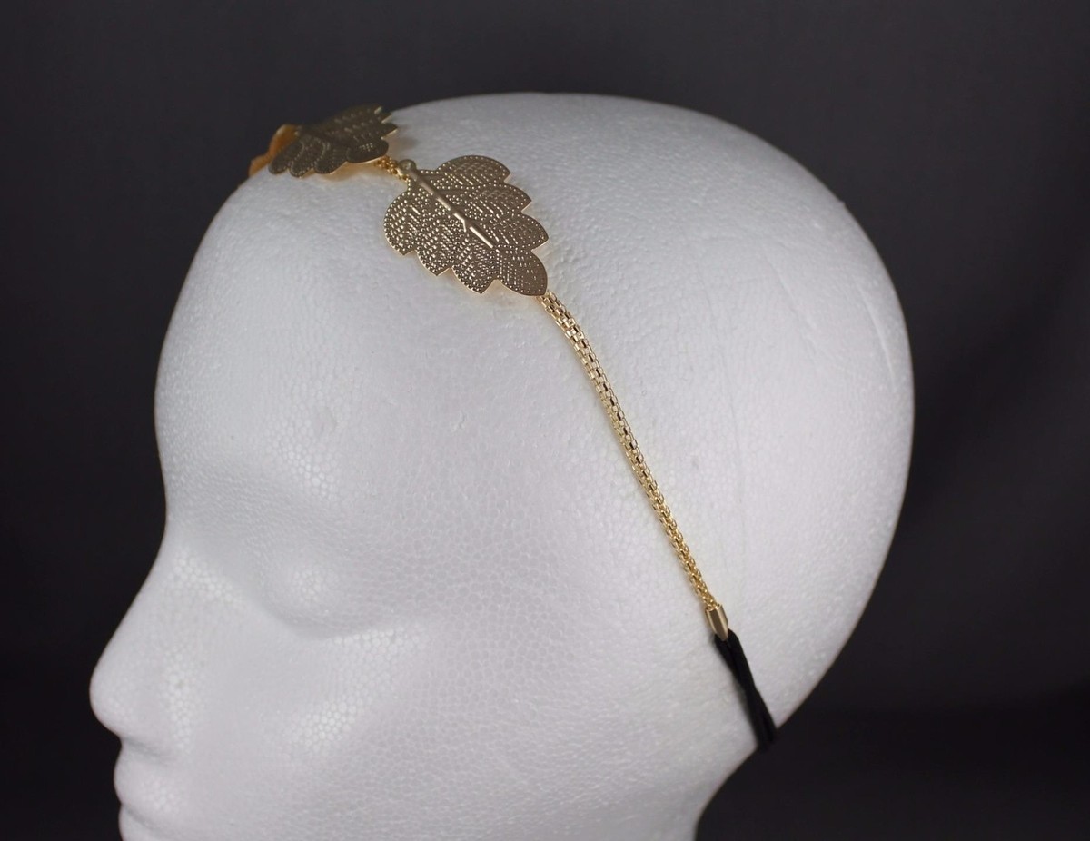 Gold Leaf medallion headband thin skinny chain hair band  display picture 1