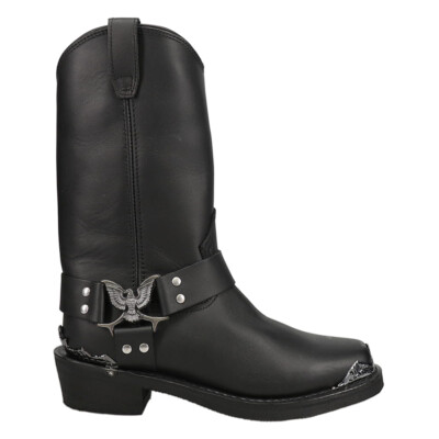 Dingo Chopper Pull On Square Toe Motorcycle  Mens Black Casual Boots DI19053