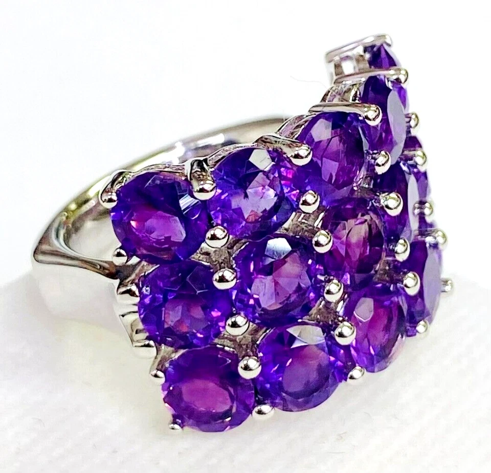 HSN Colleen Lopez Sterling Silver 3-Row Amethyst Band Ring Size 6 - Image 2 of 4