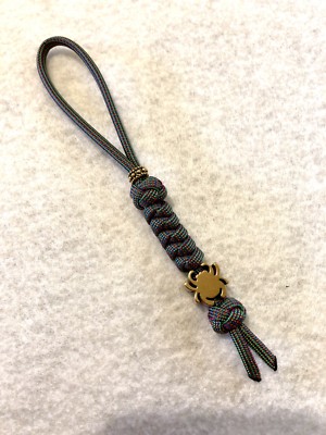 550 Paracord Knife Lanyard With Brass Alloy Spyderco Bead Blem Chameleon