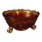 Vintage Fenton Marigold 3 Footed Bowl Panther and Butterfly & Berries Carnival