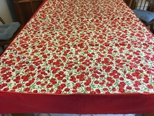 Target Home Tablecloth with red roses and red trim 100 cotton 86x57