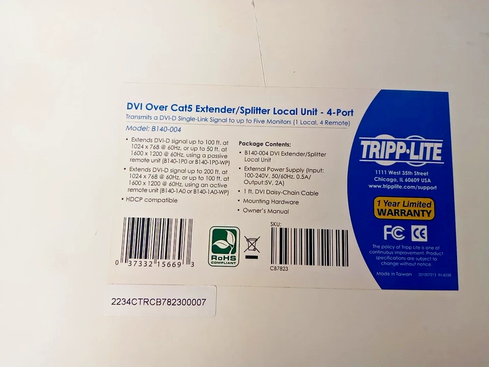 Tripp Lite 4-Port DVI over Cat5 / Cat6 Extender Splitter, Video Transmitter /NEW - Image 4 of 4