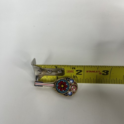 Vintage Micro Mosaic Brooch Pin Jewelry Banjo Guitar Gold Tone Floral Blue - Picture 5 of 5
