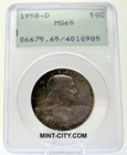 1958 D Franklin Half Dollar PCGS Rattler MS65  GOLD Rainbow Toned Monster