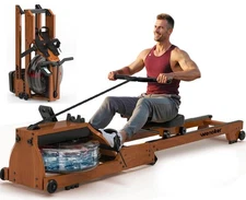 Water Rowing Machine for Home Use, WENOKER Wooden Foldable Rower Machine with...
