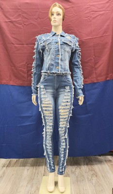 REDFOX FRAY DISTRESSED DENIM MEDIUM BLUE SET (SD100)