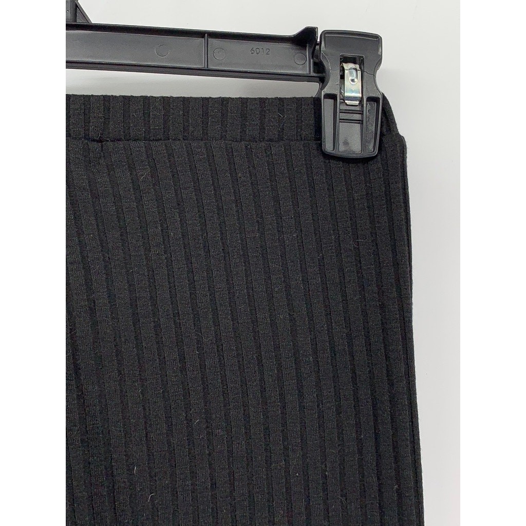 EDIKTED Women's Black Ribbed Wide-Leg Pull-On Pants SZ image 6