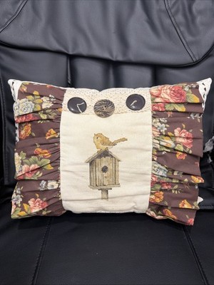 Vintage Pillow With Buttons And Bird