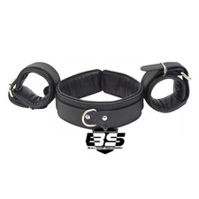 Genuine Cowhide Leather Collar  Cuffs Set Adjustable Heavy Duty Padded Kit