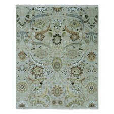 8'x10' Sage Green Sickle Leaf Design Pure Wool Hand Knotted Oriental Rug 83296
