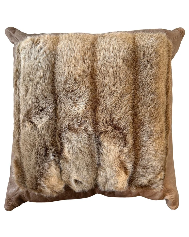 Luxury Faux Fur & Leather Throw Pillow Cover 20x20 - Image 3 of 4