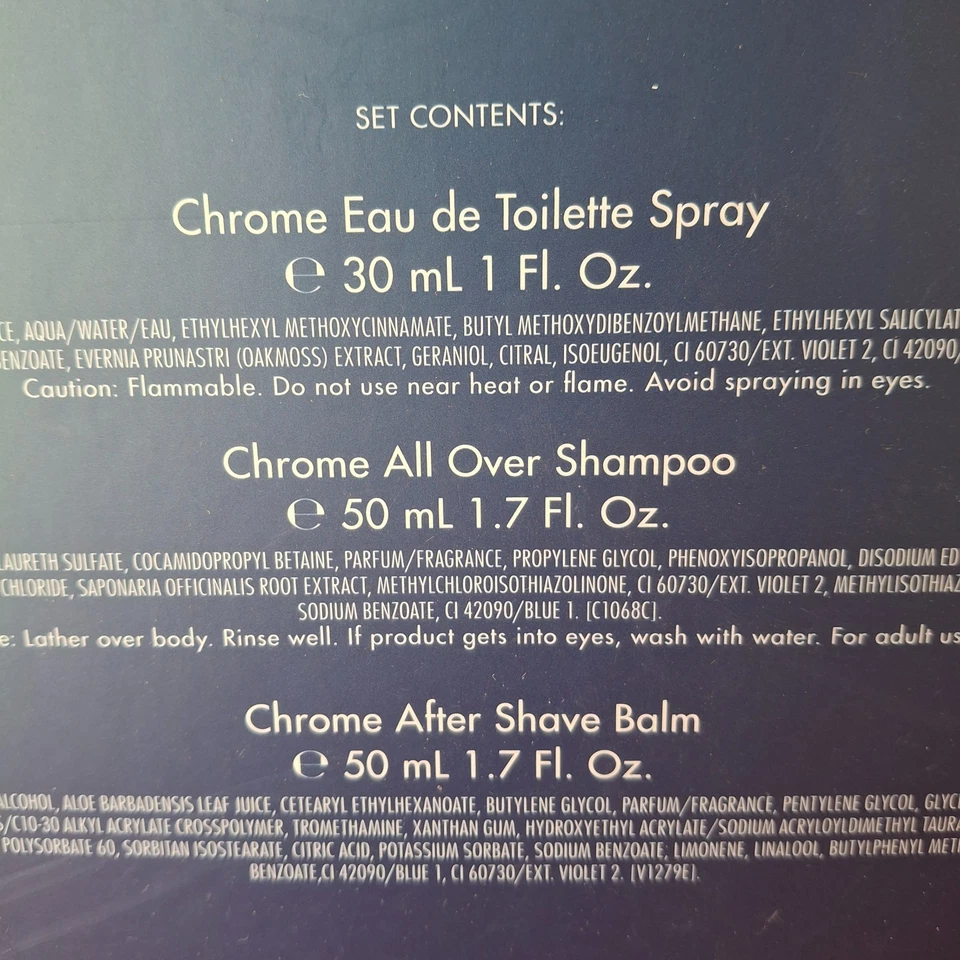 Juego de regalo para hombres AZZARO CHROME: spray EDT 1,0 oz/champú para todas partes/bálsamo para después del afeitado Foto 3 de 4