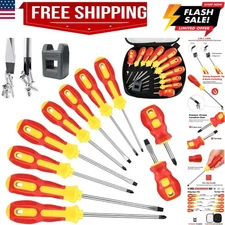 Magnetic Screwdriver Sets 10 PCS,Craftsman Screwdriver Set with Bag,Flat Head...