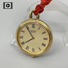 Vintage SEIKO Pocket Watch US Stock 1400-0800 Roman Round Gold Quartz N.MINT