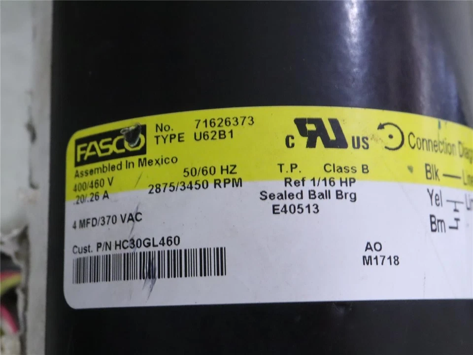 FASCO 71626373 Draft Inducer Blower Motor HC30GL460 460Volt 1/16HP 1PH #39 - Image 4 of 4