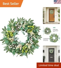 Versatile 20-Inch Eucalyptus Wreath for Indoor and Outdoor Decor - Grey Green