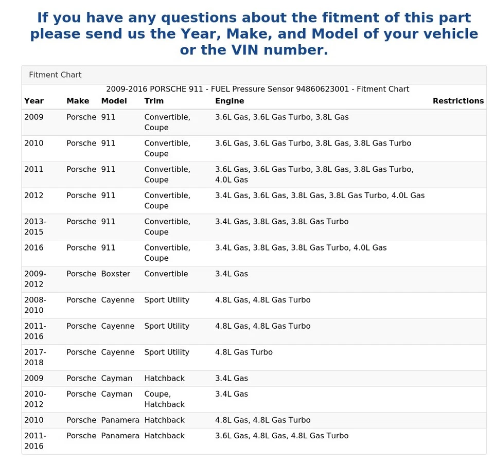 Porsche 911 2009-2016 - Sensor de presión de combustible 94860623001 Foto 4 de 4
