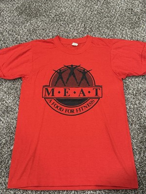 Vintage 80s SCREEN STARS Single Stitch Tee MEAT GOOD FOR FITNESS Di@k Naughty
