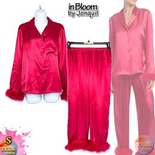 NWT In Bloom by Jonquil Women's S Feather Trim Pajama Set ROY046, Ruby Red