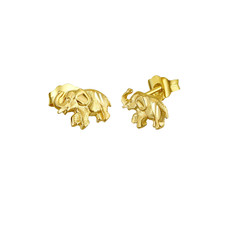 14K Solid Yellow Gold Elephant Stud Earrings 6mm x 8.5mm Good Luck - ER1205
