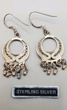 925 Sterling Silver Artisian Vtg Filigree Dangle Pierced Earrings